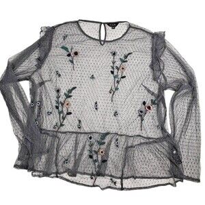 Sheer Swiss Dot Mesh Floral Embroidered Top Whimsigoth Dark Fairy Grunge 22 XXL